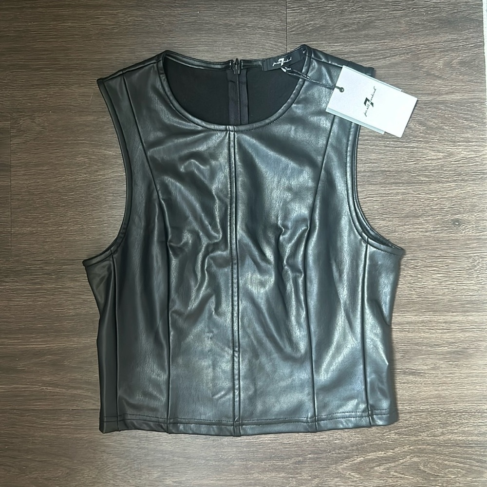 7 for All Mankind Faux Leather Sleeveless Shell Top Black NWT size small